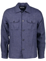 Navy Blue Four Pocket Linen Overshirt