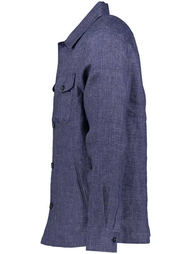 Navy Blue Four Pocket Linen Overshirt