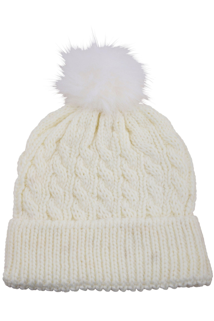 Stickad barnmössa med pompom