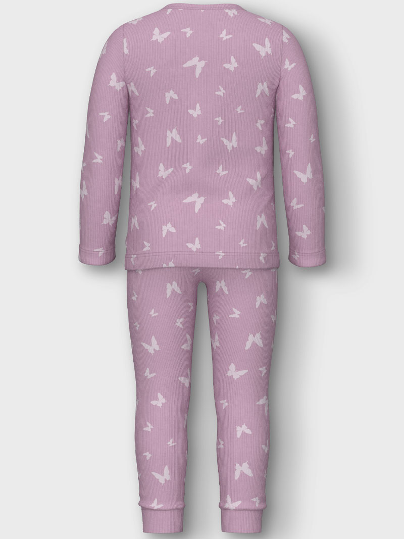 Nmfnightset Pink Butterfly Rib Noos